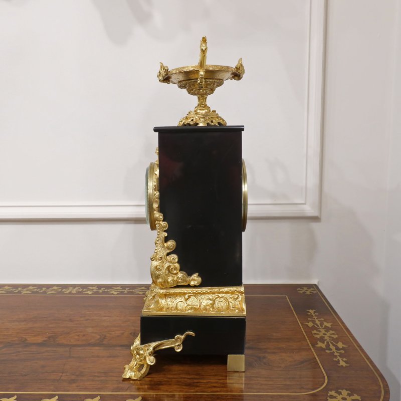 French Rococo Style Black Slate Mantel Clock by Japy Freres