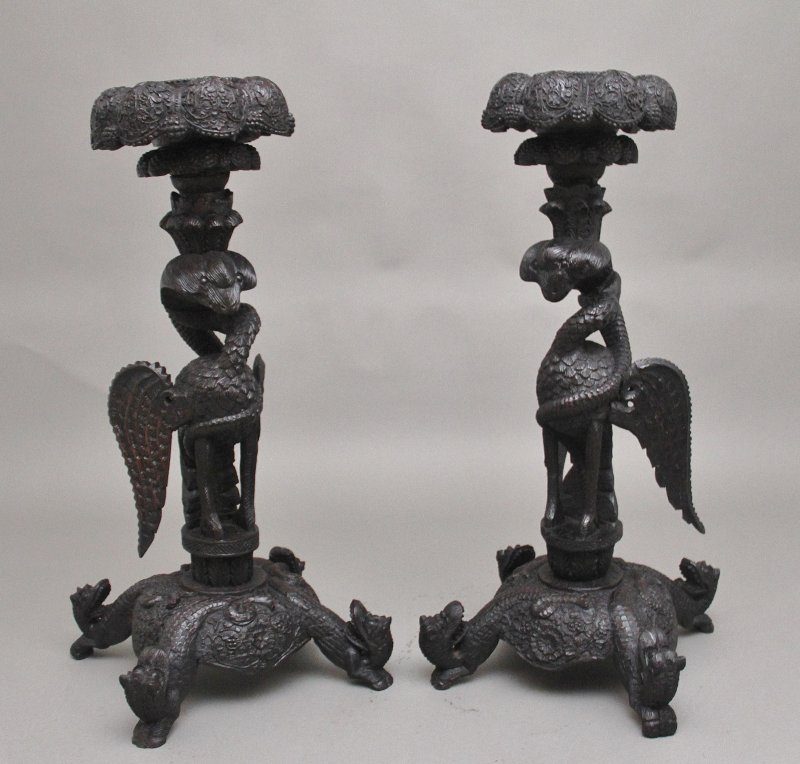 Pair 19th Century Anglo Indian carved torchers