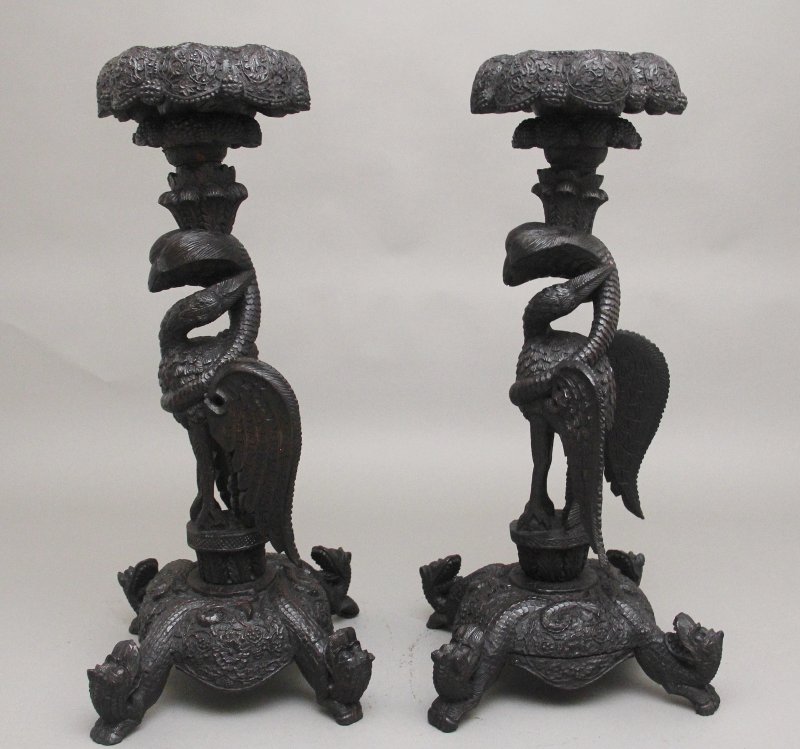Pair 19th Century Anglo Indian carved torchers