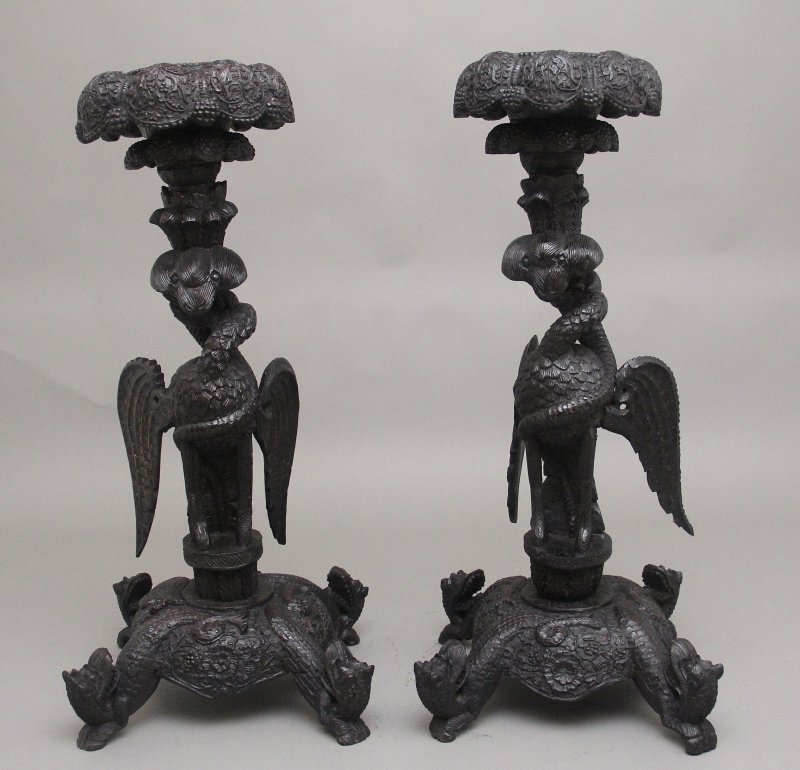 Pair 19th Century Anglo Indian carved torchers