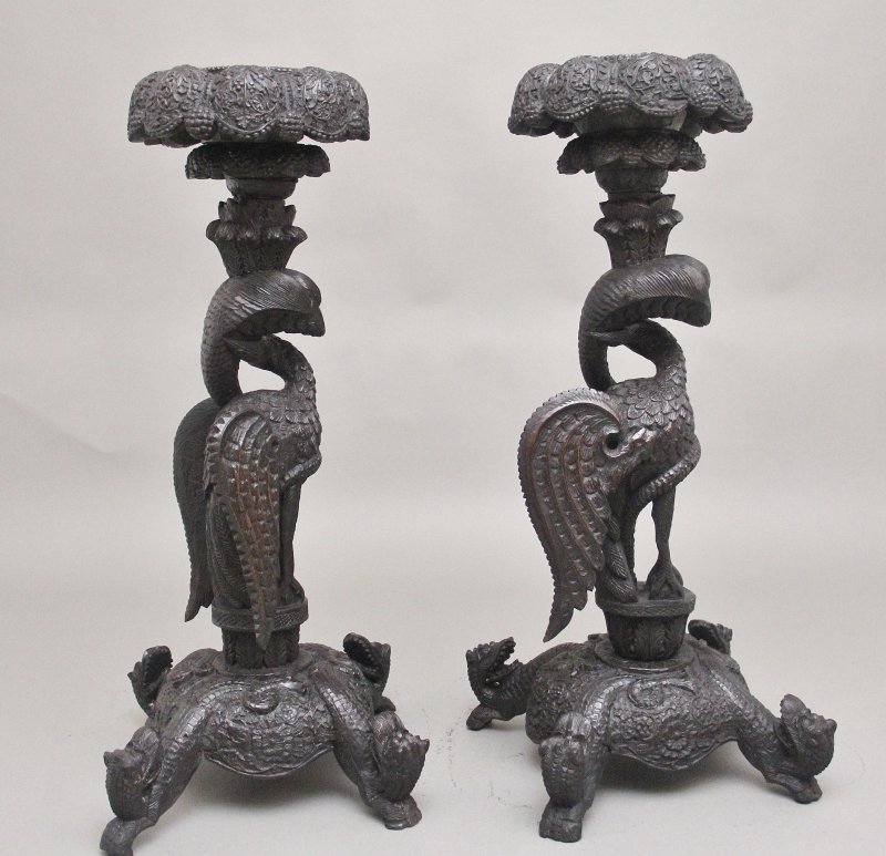 Pair 19th Century Anglo Indian carved torchers