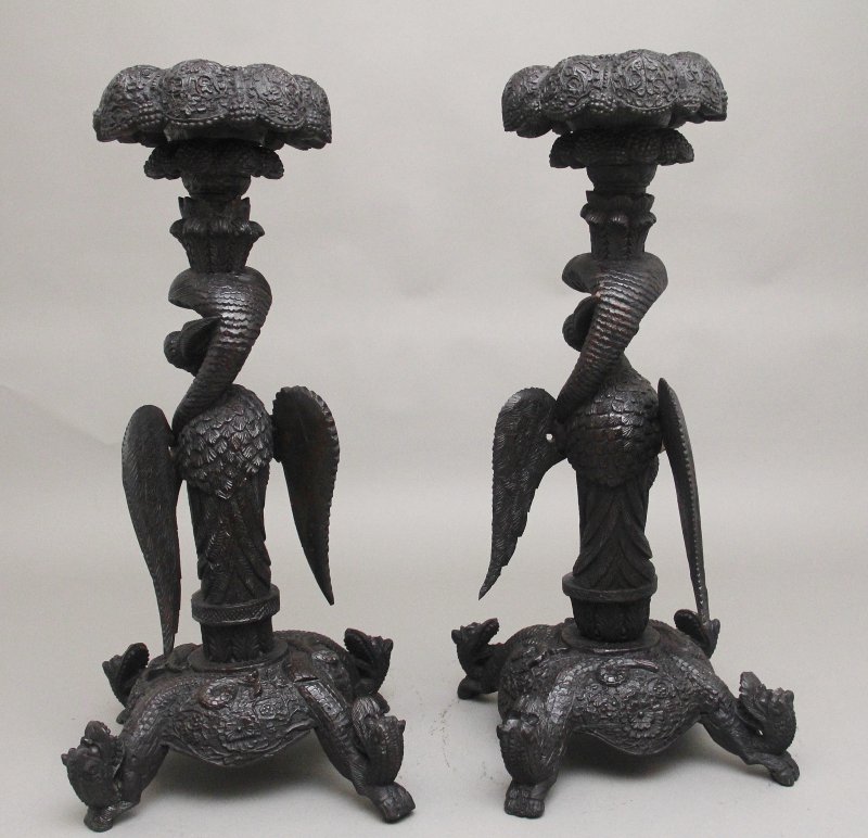 Pair 19th Century Anglo Indian carved torchers