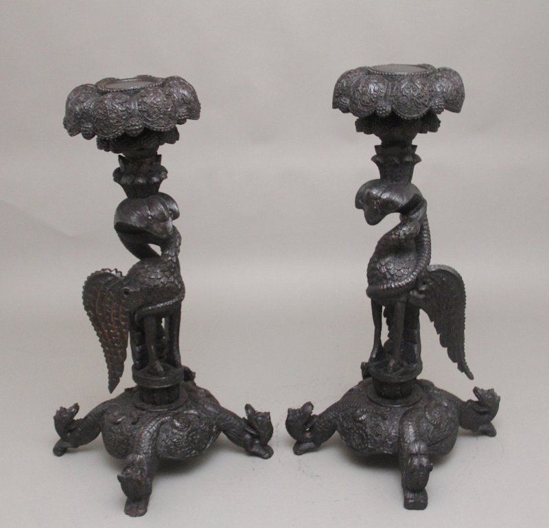 Pair 19th Century Anglo Indian carved torchers