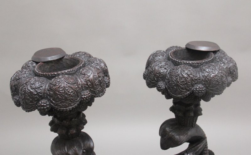 Pair 19th Century Anglo Indian carved torchers