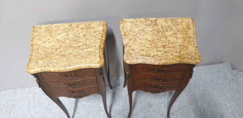Pair French Marquetry Beside Chests Of Drawers
