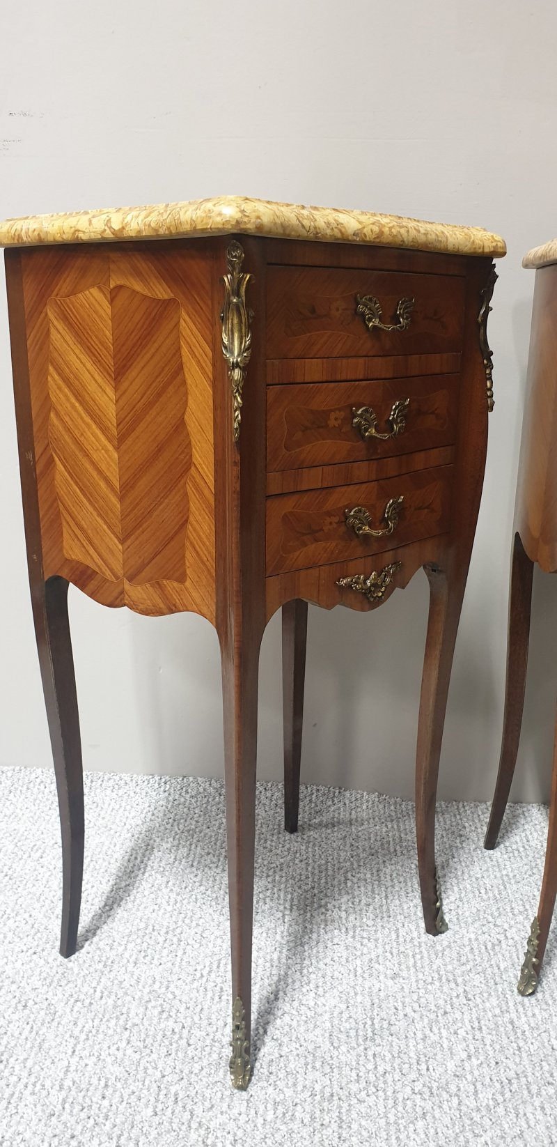 Pair French Marquetry Beside Chests Of Drawers