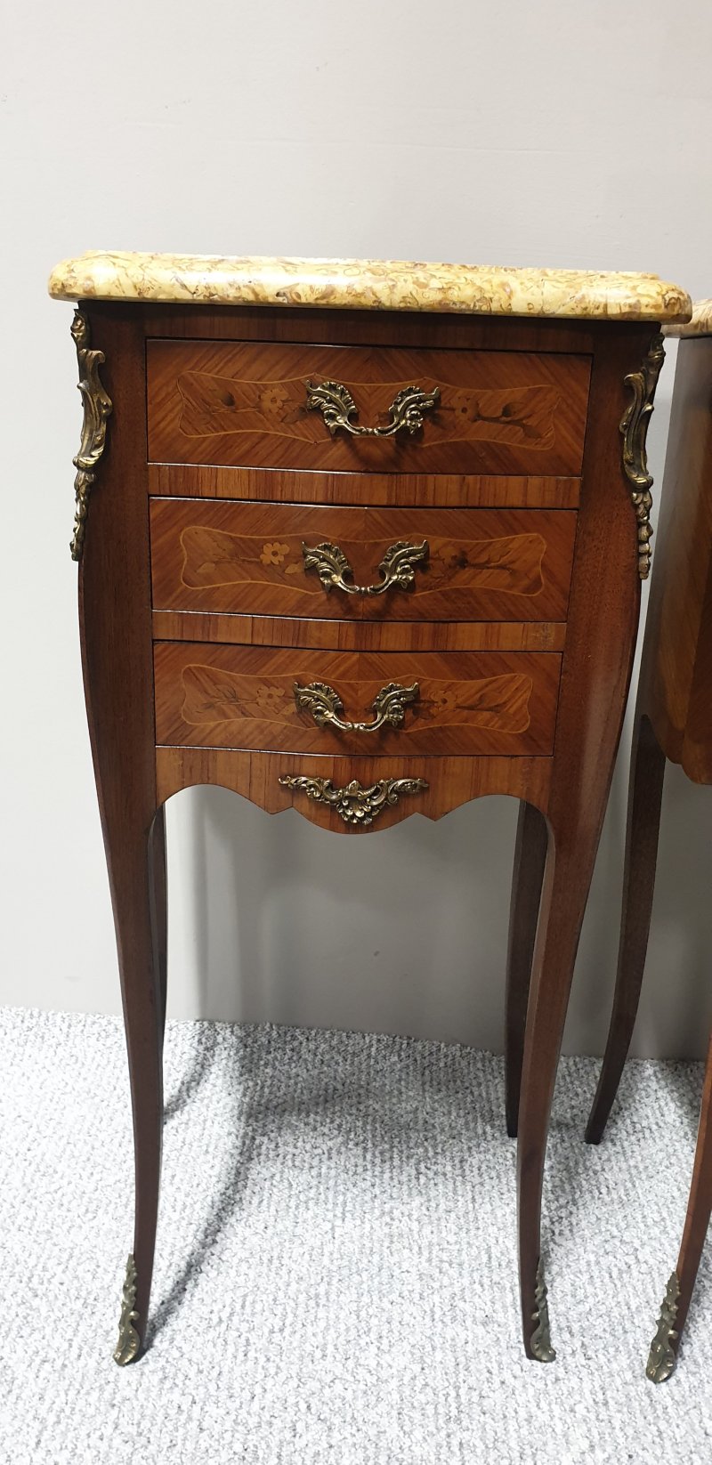 Pair French Marquetry Beside Chests Of Drawers