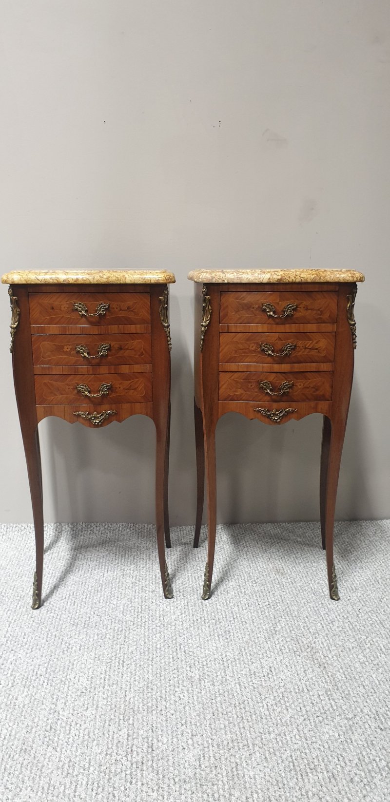Pair French Marquetry Beside Chests Of Drawers