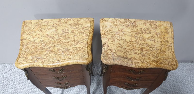 Pair French Marquetry Beside Chests Of Drawers