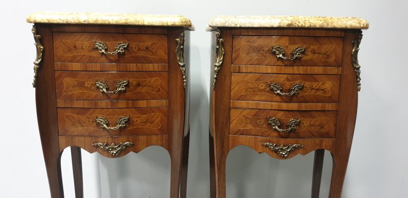 Pair French Marquetry Beside Chests Of Drawers