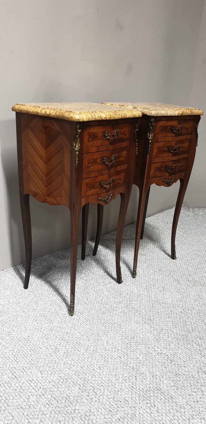 Pair French Marquetry Beside Chests Of Drawers