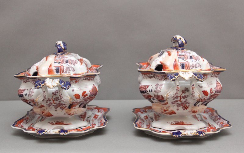 Pair 19th Century Masons iron stone tureens
