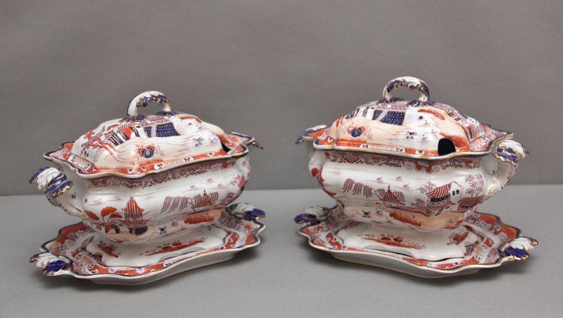 Pair 19th Century Masons iron stone tureens