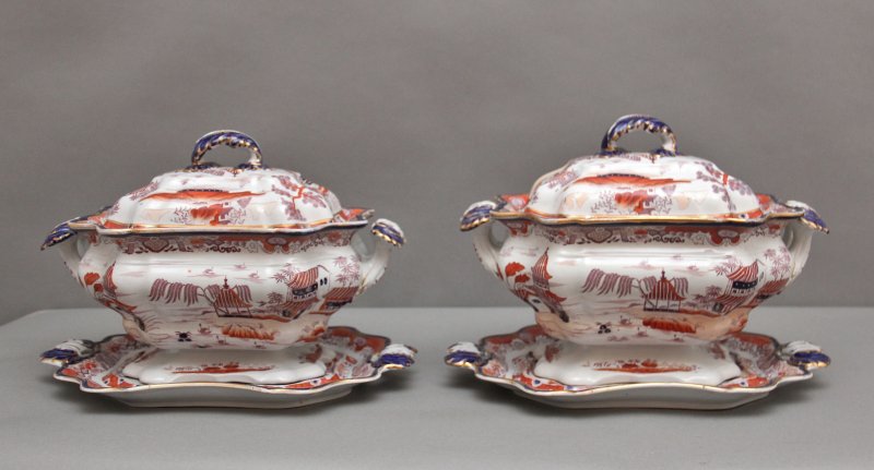 Pair 19th Century Masons iron stone tureens