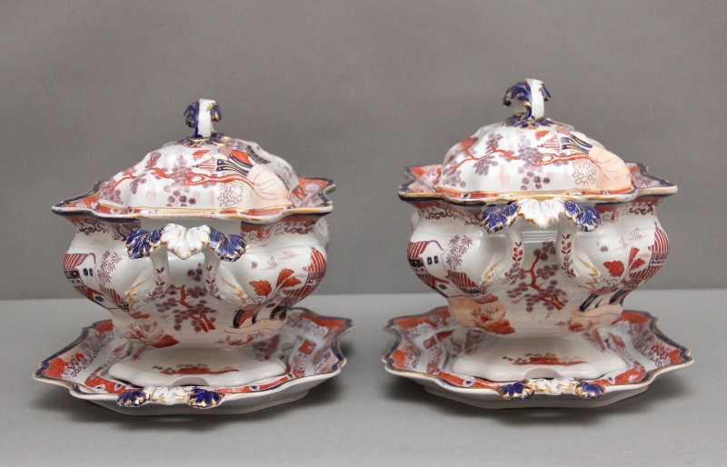 Pair 19th Century Masons iron stone tureens