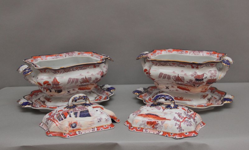 Pair 19th Century Masons iron stone tureens