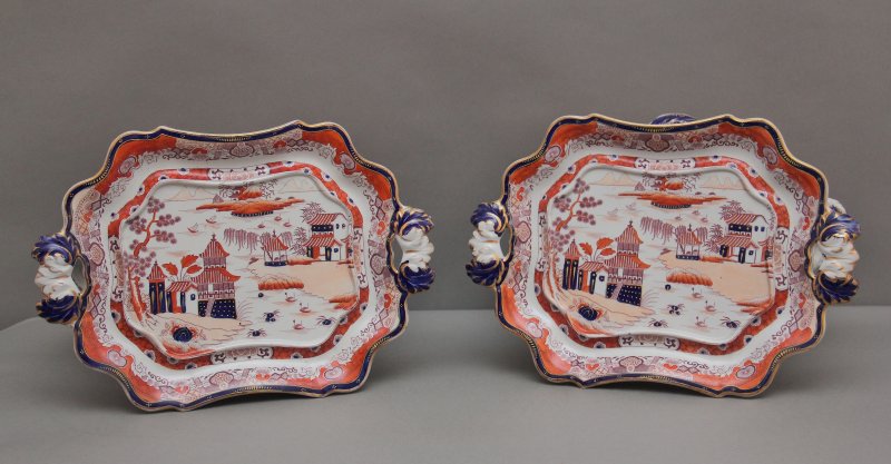 Pair 19th Century Masons iron stone tureens