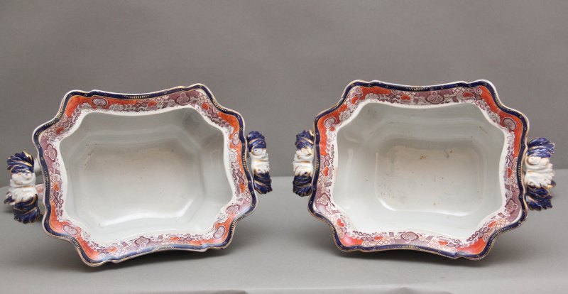 Pair 19th Century Masons iron stone tureens