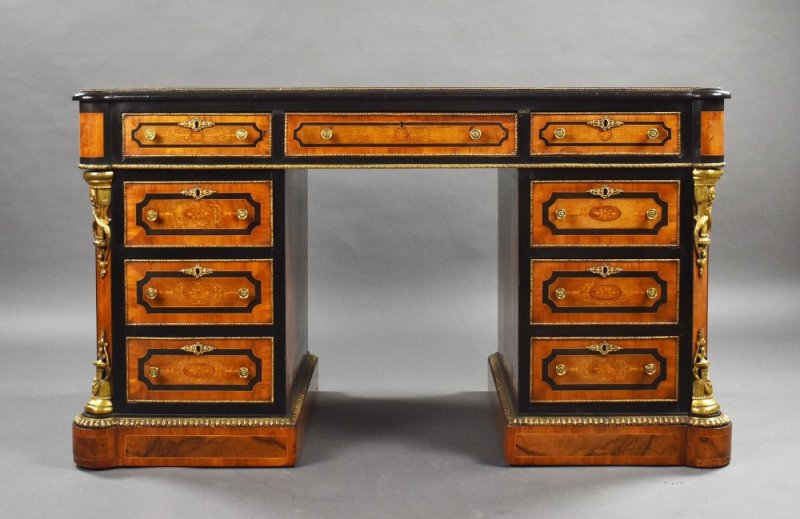 Fine Victorian Burr Walnut Pedestal Desk