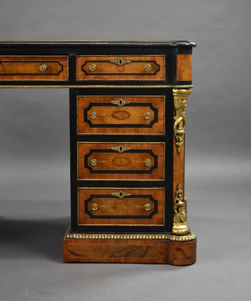Fine Victorian Burr Walnut Pedestal Desk