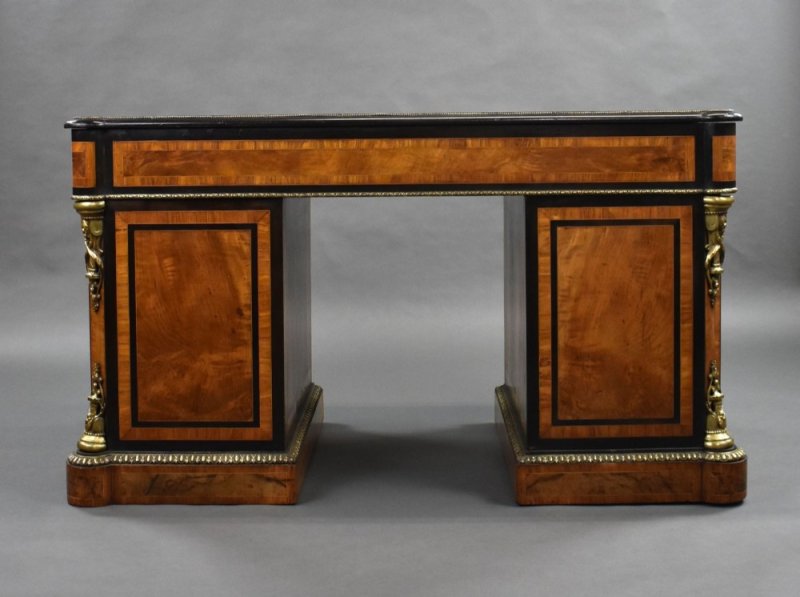 Fine Victorian Burr Walnut Pedestal Desk