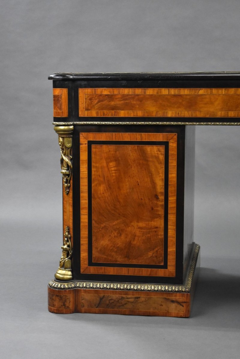 Fine Victorian Burr Walnut Pedestal Desk