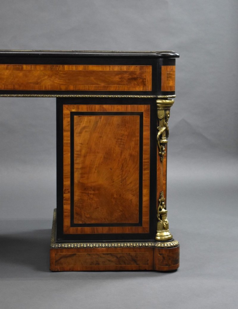 Fine Victorian Burr Walnut Pedestal Desk