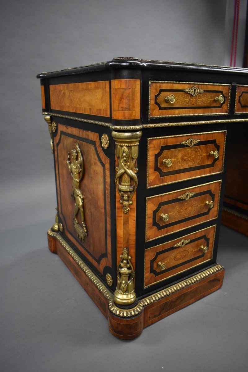 Fine Victorian Burr Walnut Pedestal Desk
