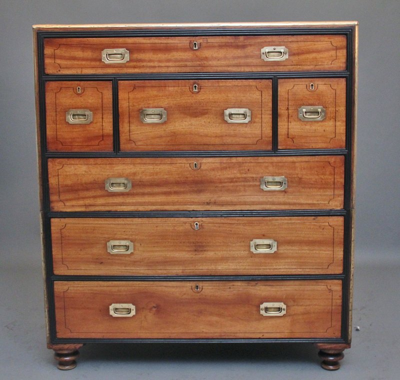 19th Century camphor wood secretaire military chest