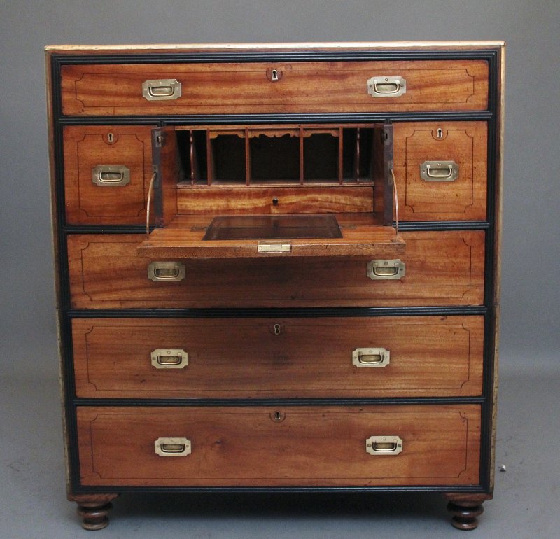 19th Century camphor wood secretaire military chest