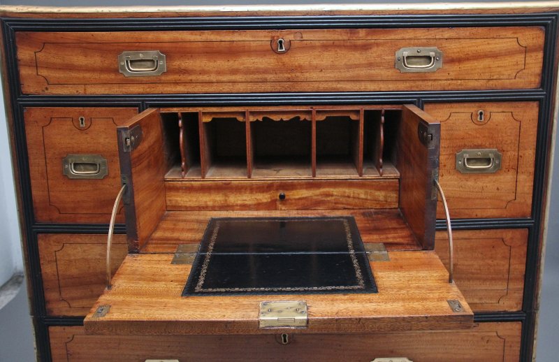 19th Century camphor wood secretaire military chest