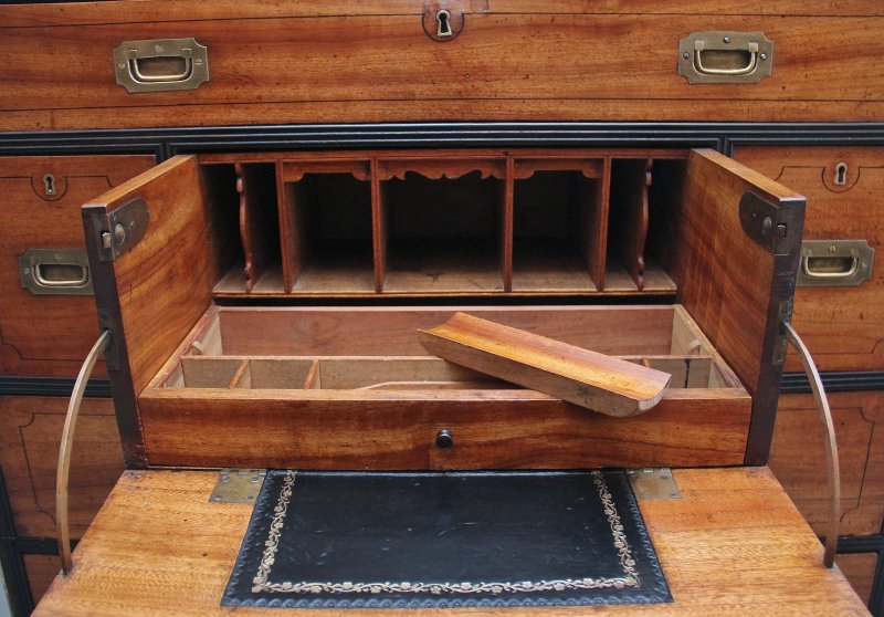 19th Century camphor wood secretaire military chest