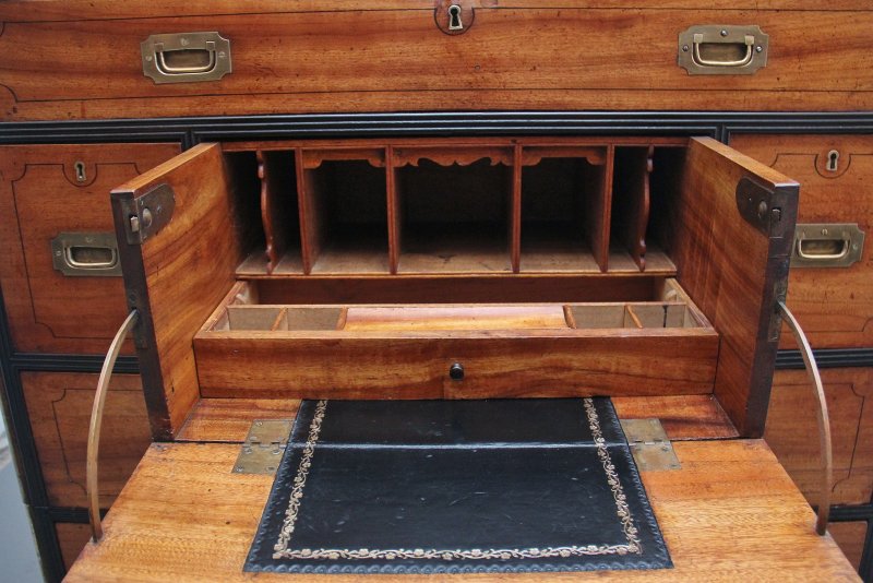 19th Century camphor wood secretaire military chest