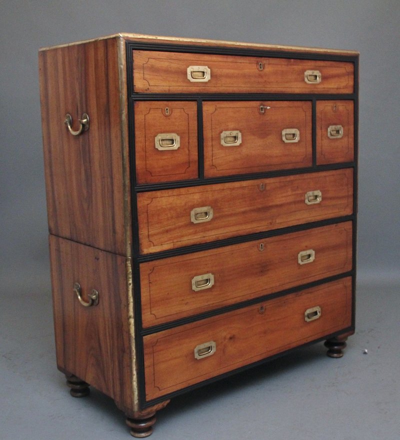 19th Century camphor wood secretaire military chest