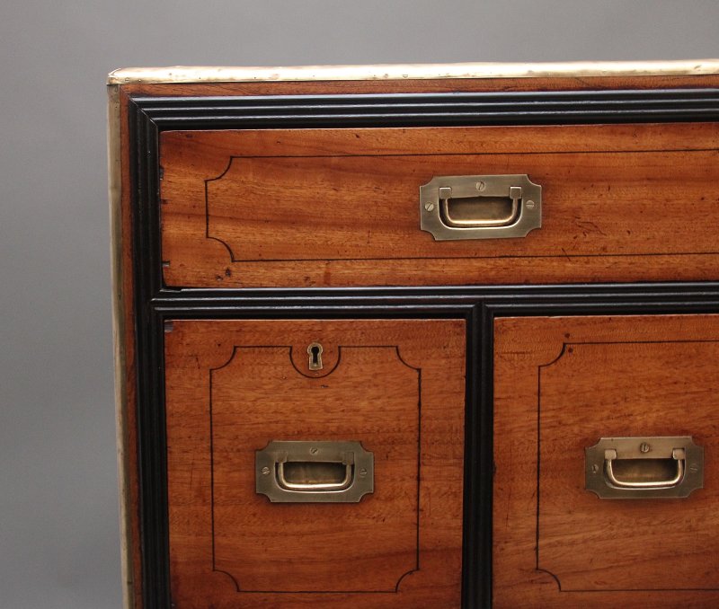 19th Century camphor wood secretaire military chest
