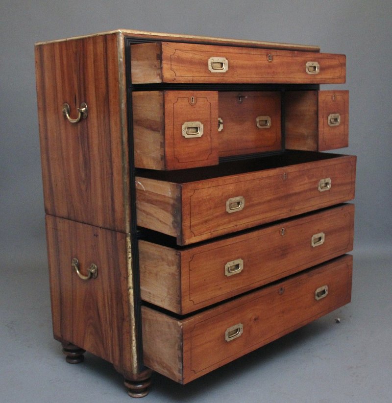 19th Century camphor wood secretaire military chest