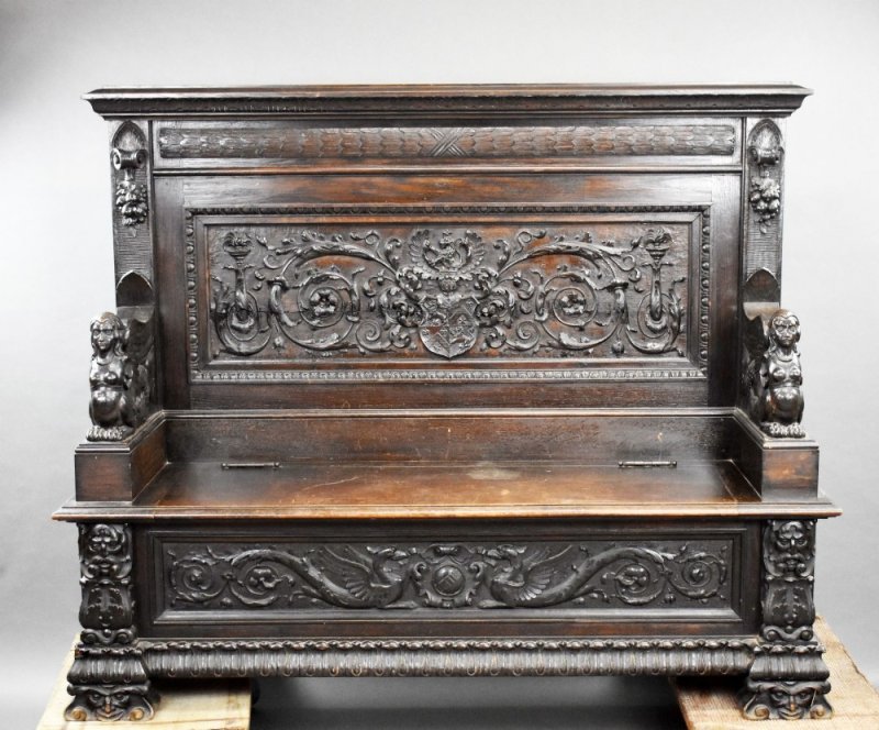 19th Century Heavily Carved Oak Settle