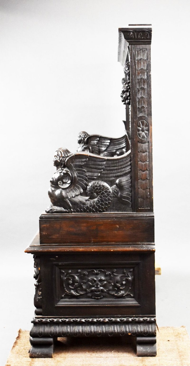 19th Century Heavily Carved Oak Settle