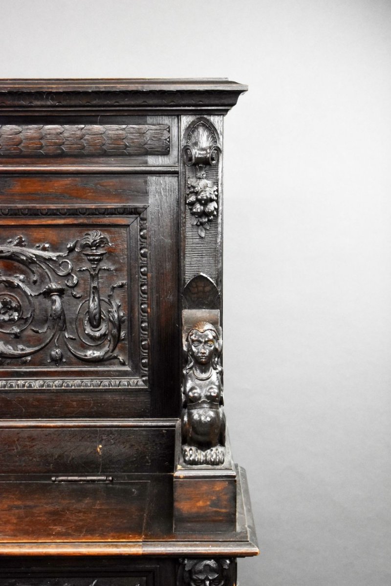 19th Century Heavily Carved Oak Settle