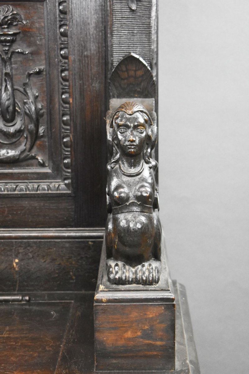 19th Century Heavily Carved Oak Settle