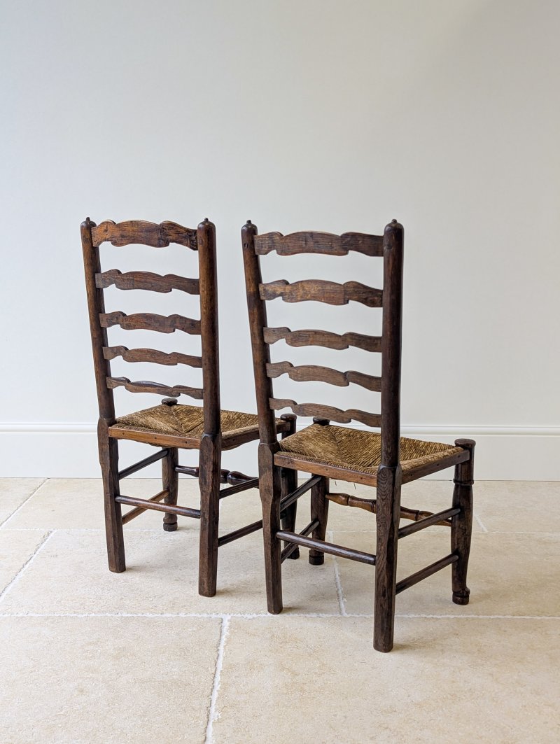 Set of Four Antique Georgian Oak Ladderback Dining Chairs c.1800
