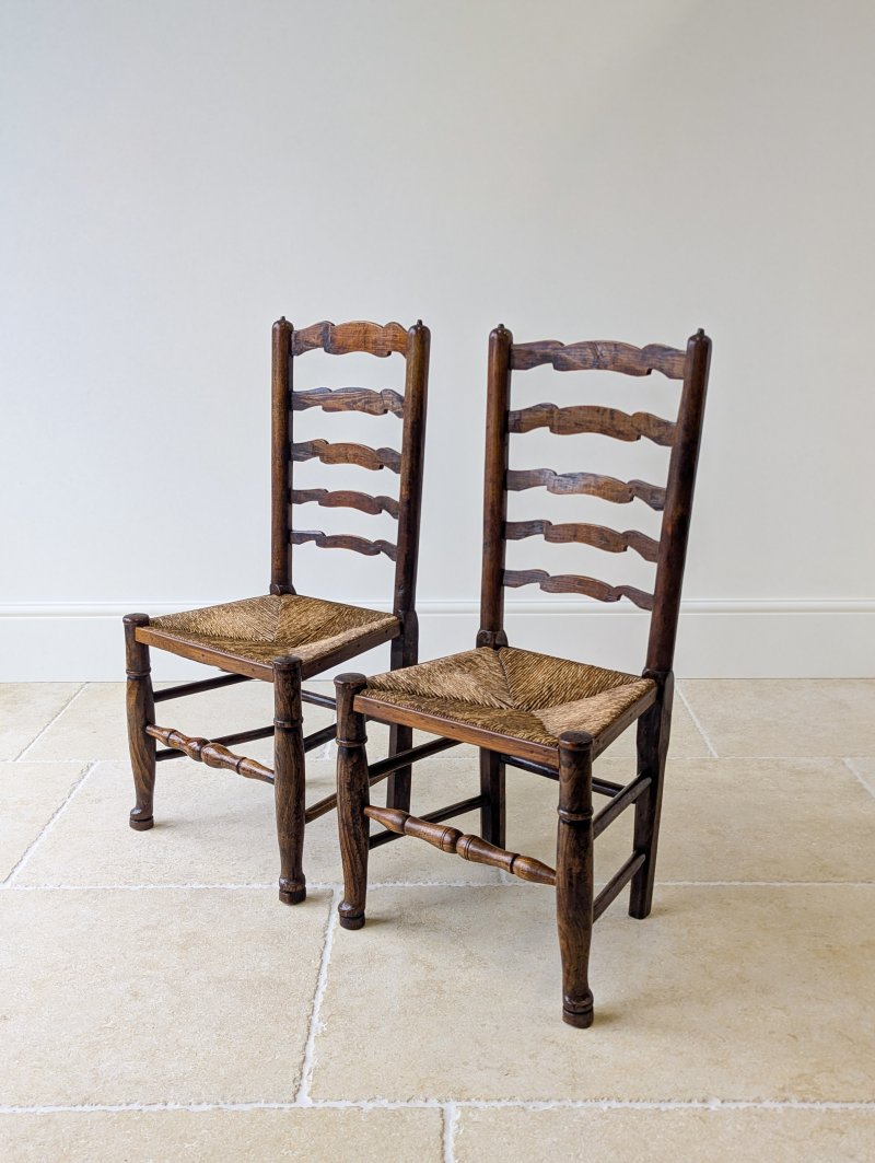 Set of Four Antique Georgian Oak Ladderback Dining Chairs c.1800