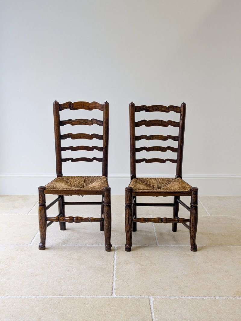 Set of Four Antique Georgian Oak Ladderback Dining Chairs c.1800