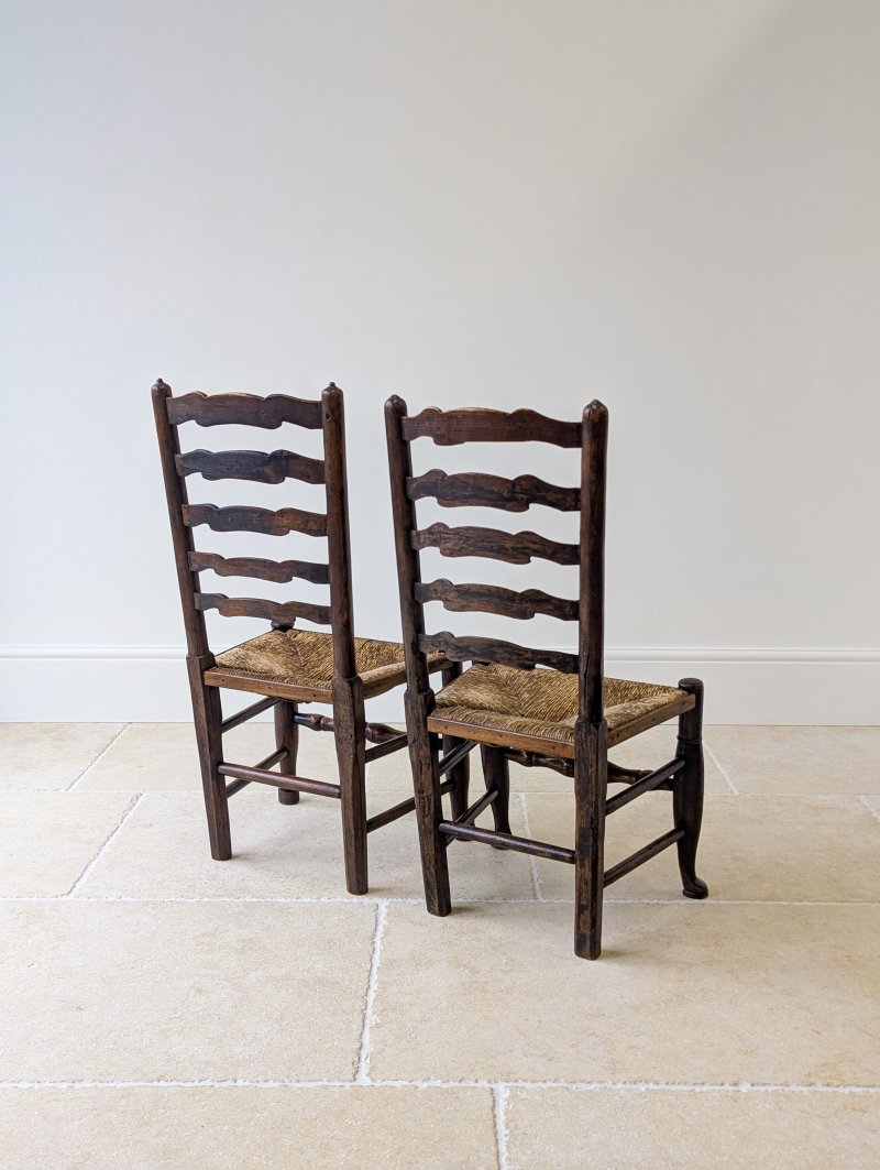 Set of Four Antique Georgian Oak Ladderback Dining Chairs c.1800