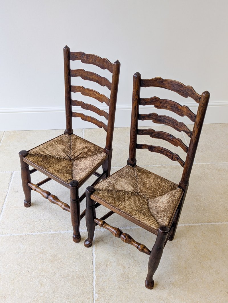 Set of Four Antique Georgian Oak Ladderback Dining Chairs c.1800