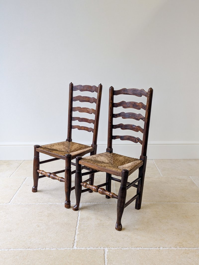 Set of Four Antique Georgian Oak Ladderback Dining Chairs c.1800
