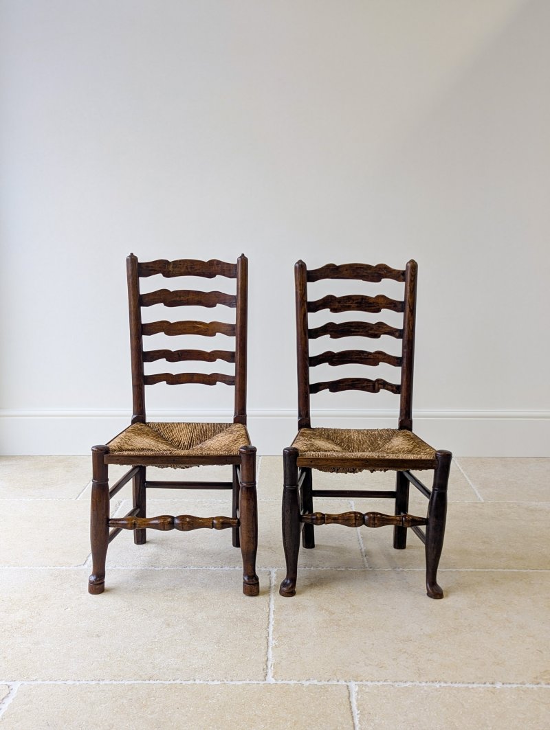 Set of Four Antique Georgian Oak Ladderback Dining Chairs c.1800