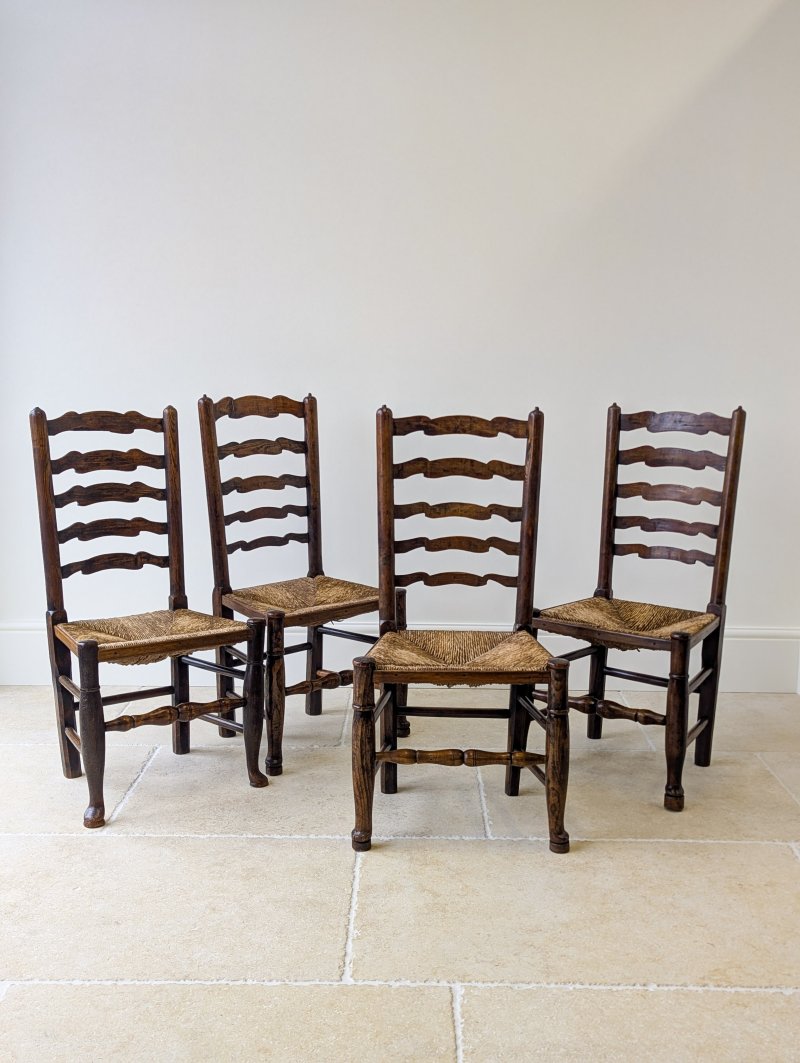 Set of Four Antique Georgian Oak Ladderback Dining Chairs c.1800