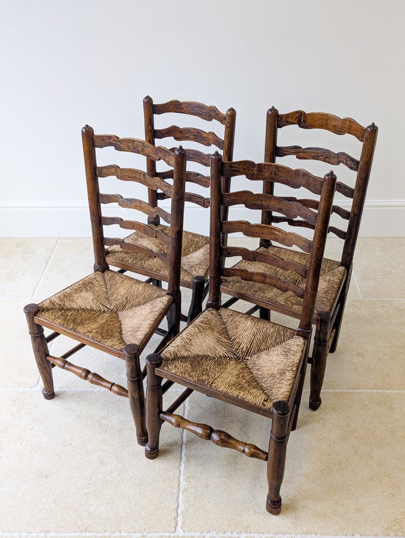 Set of Four Antique Georgian Oak Ladderback Dining Chairs c.1800
