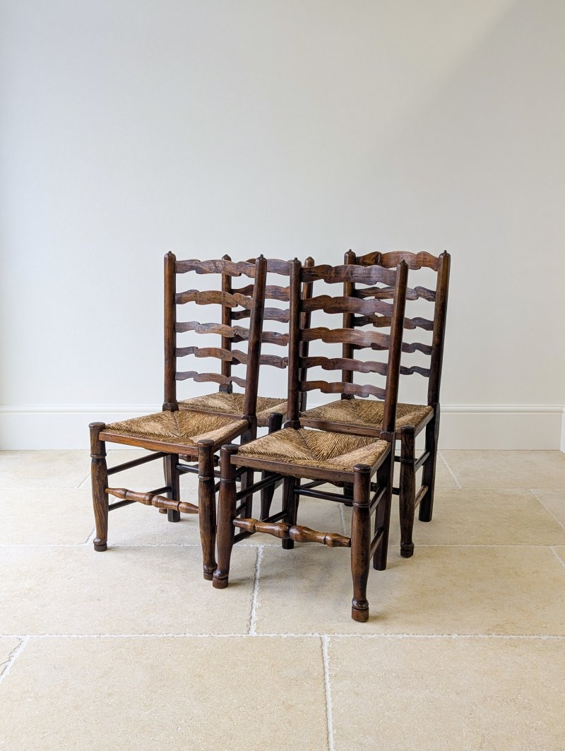 Set of Four Antique Georgian Oak Ladderback Dining Chairs c.1800